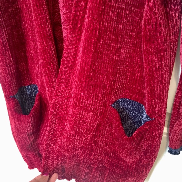 Hummingbird red chenille open cardigan sweater S/M - Picture 4 of 6